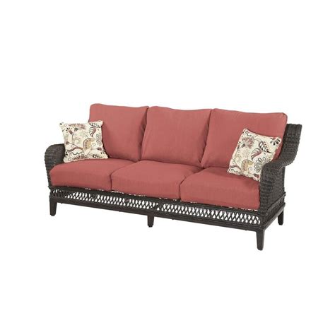 Hampton Bay Woodbury Patio Sofa With Chili Cushion Cheap Patio