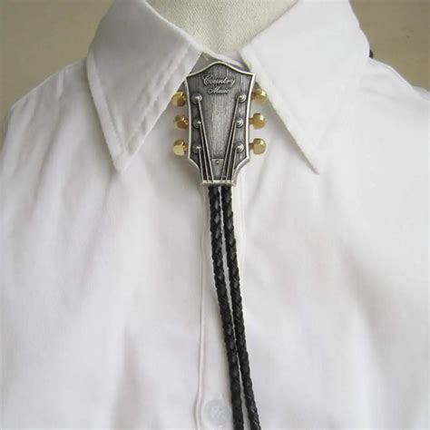 Lesov Fashion Men Cowboy Bolo Tie Male Accessories Black Pu Leather Bolo Tie With Country Music