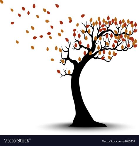 Decorative Autumn Tree Silhouette With Brown Leave