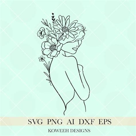 Floral Woman Svg Floral Body Svg Women Line Drawing Floral Etsy