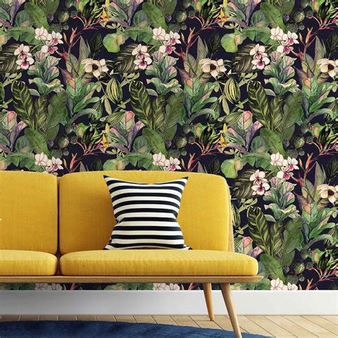 Botanical Greenery Tropical Peel And Stick Wallpaper Etsy