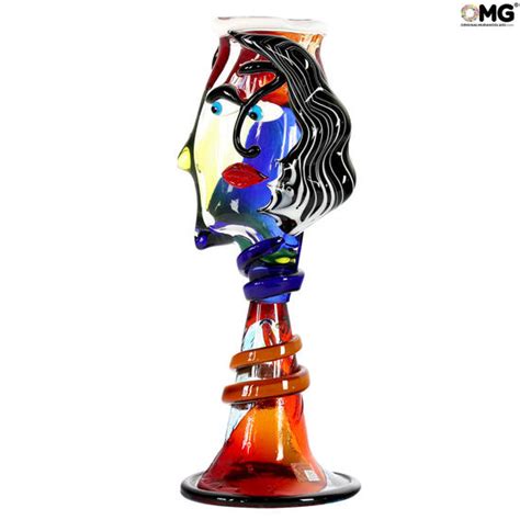 Vases Blown Collection Amphora Double Face Picasso Tribute Original Murano Glass Omg