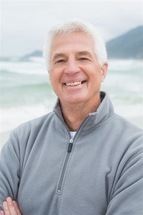 Happy Casual Senior Man At Beach Stock Image Image Of Hair Freedom