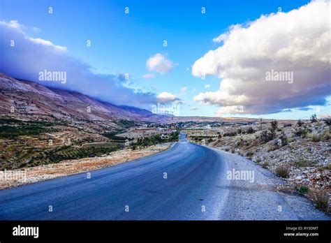 Lebanon Mountains Bekaa Valley Road With Breathtaking Blue Sky