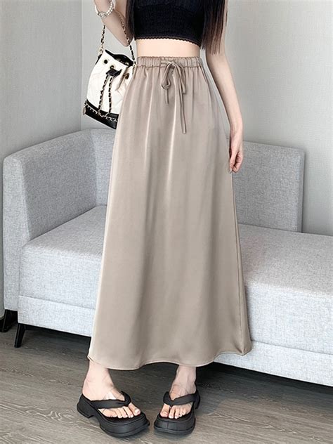 Tigena Cm Elegant Satin Maxi Skirt For Women New Summer Korean