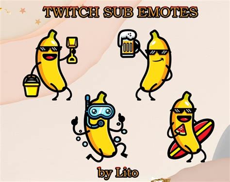 4 Twitch Sub Cartoon Emotes Subscribers Banana Emoji Hello Etsy