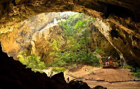 Wallpaper The Sun Trees Stones People Rocks Thailand Cave Gazebo