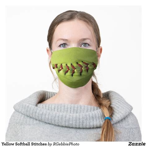 Yellow Softball Stitches Cloth Face Mask In 2020