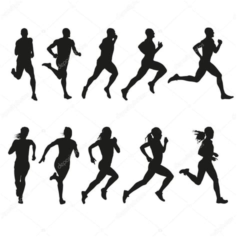Set Of Silhouettes Of Running Men And Women — Stock Vector © Msanca