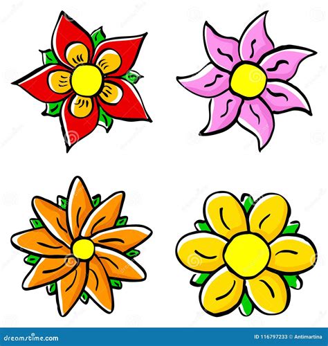 Colorful Cartoon Flowers Stock Vector Illustration Of Floral 116797233