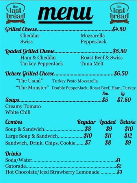 Our featured melts are always cooked to order and most can be customized to your needs! The Lost Bread food truck menu - SLC menu