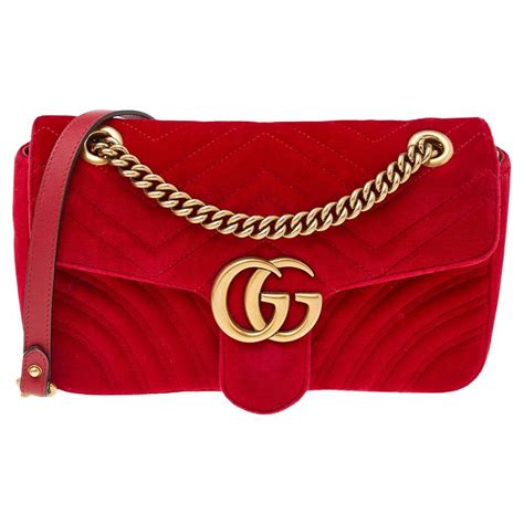 Gucci Red Velvet Mini Gg Marmont Shoulder Bag At 1stdibs