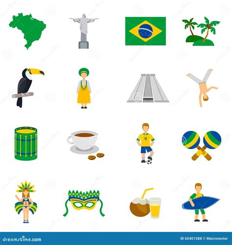 Iconos Planos De Los Símbolos Brasileños De La Cultura Fijados
