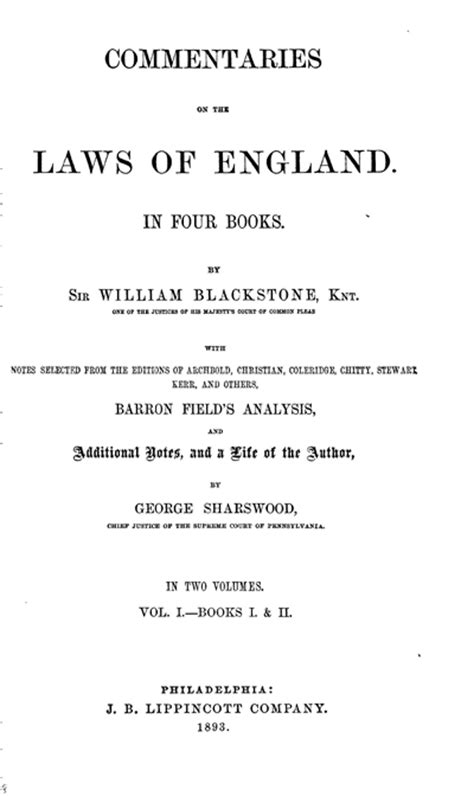 Commentaries On The Laws Of England In Four Books 2 Vols Online Library Of Liberty