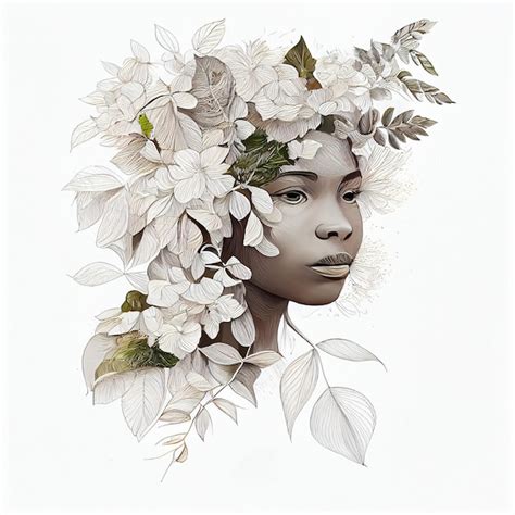 premium photo african american or african woman with plants and flowers in her hair image of