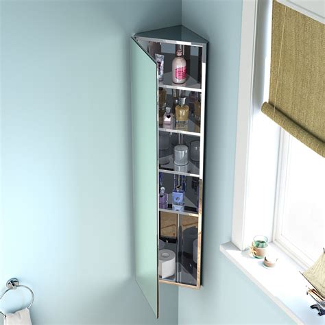 Corner Mirrored Stainless Steel Bathroom Cabinet Mirror Organiser Rack