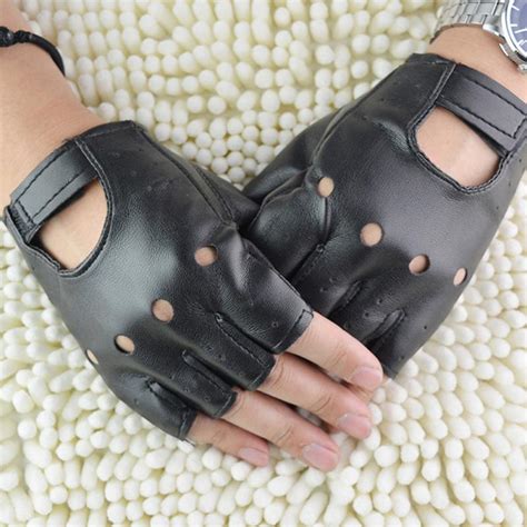 1 Pair Black Pu Leather Fingerless Gloves Solid Female Half Finger