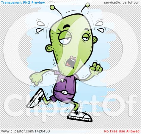 Clipart Of A Cartoon Doodled Exhausted Female Alien Running Royalty