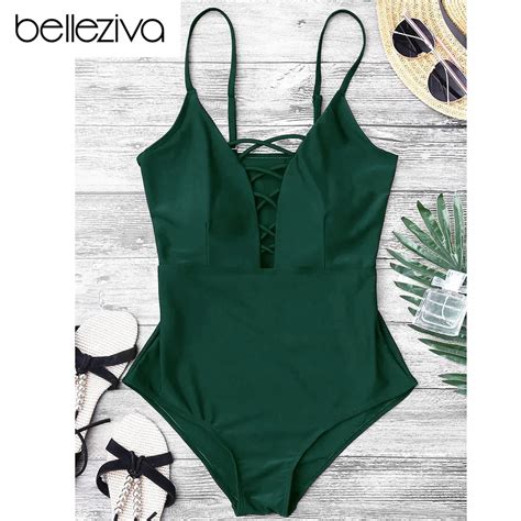 belleziva women sexy crisscross plunge one piece swimwear backless monokini swimsuit bandage
