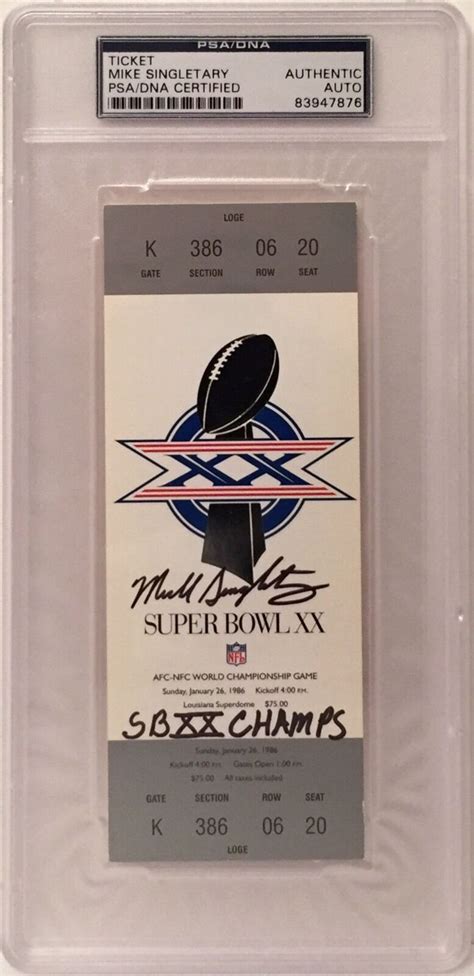 Mike Singletary Autographed Signed Replica Super Bowl Xx Ticket