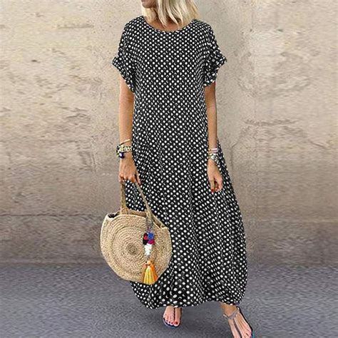 Koupit Women Casual Polka Dot Print Short Sleeve Round Neck Maxi Dress