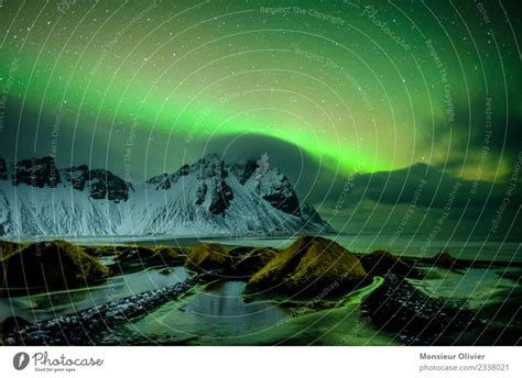 Northern Lights Over Vestrahorn Iceland A Royalty Free Stock Photo