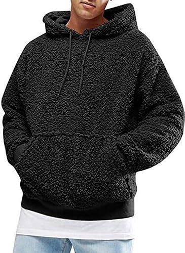 Men Fluffy Fleece Pullover Hoodie Sweatshirt Winter Warm Solid Outwear