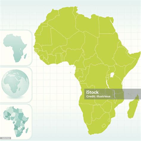Peta Benua Afrika Dan Set Bola Dunia Ilustrasi Stok Unduh Gambar