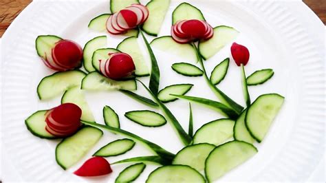 Super Salad Decoration Red Radish And Cucumber Designing Garnish