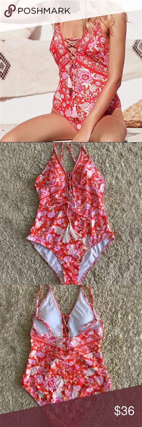 Boho Floral Bathing Suit Floral Bathing Suits One Piece Swimsuit Red