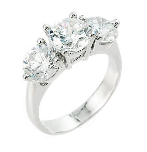10k White Gold 3 Stone Cubic Zirconia Engagement Wedding Ring