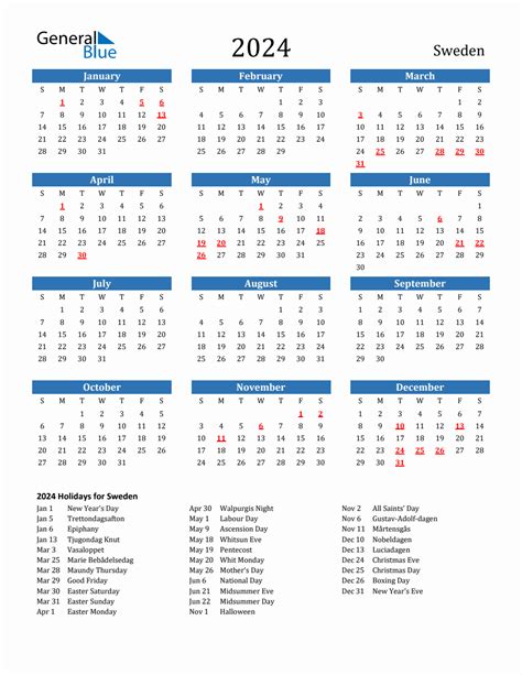 2024 Sweden Calendar With Holidays