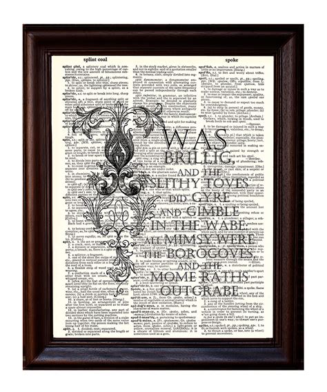 Jabberwocky Quote Dictionary Art Print Printed On Authentic Vintage