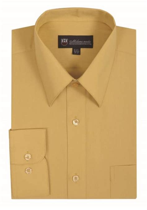 Mens Solid Gold Color Plain Traditional Dress Shirt