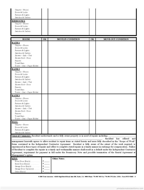 Free Printable Move In Move Out Inspection Form Basic