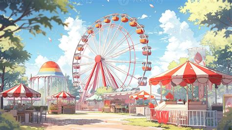 Theme Park Cartoon Scene Background Ferris Wheel With Souvenir Shop On