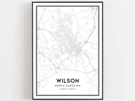 Wilson Map Print Wilson Map Poster Wall Art Nc City Map Etsy