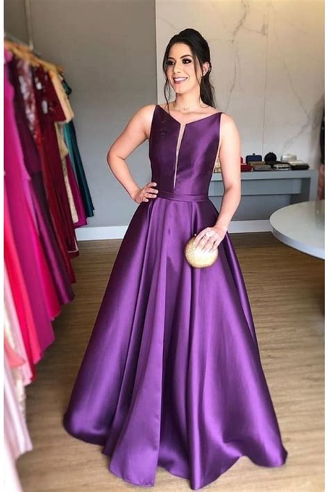 A Line Long Satin Prom Dresses Formal Evening Gowns 6011086