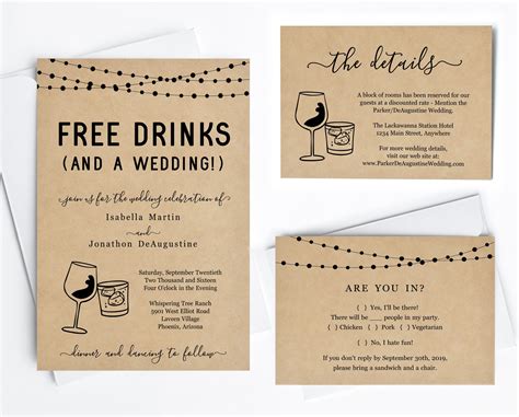 Funny Wedding Invitation Template Free Drinks Fun Printable Etsy