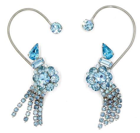 Vintage Light Blue Rhinestone Earrite Style Earrings