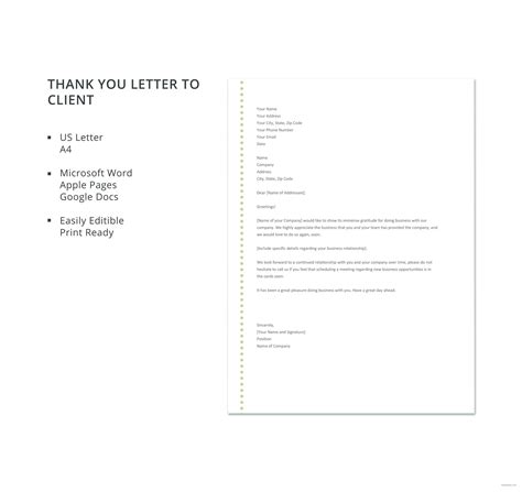 Free Thank You Letter To Client Template In Microsoft Word Apple Pages
