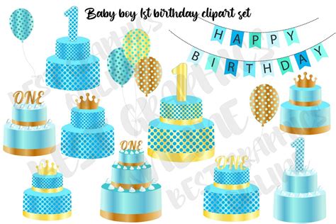 Baby Boy First 1st Birthday Clipart Set By Best Graphics Online
