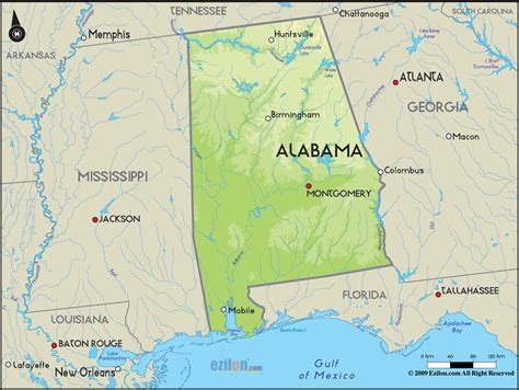 Detailed Clear Large Road Map Of Alabama Topography And Physical Features Ezilon Maps