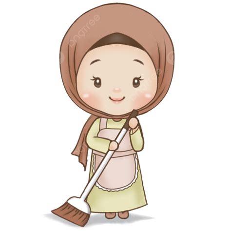 Gambar Gadis Tudung Comel Sedang Menyapu Lantai Hijab Comel Bersihkan