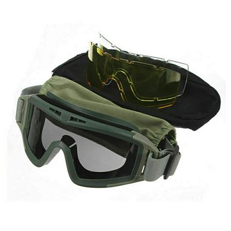airsoft eye safety protection glasses outdoor anti fog goggles with 3 lenses uk ebay