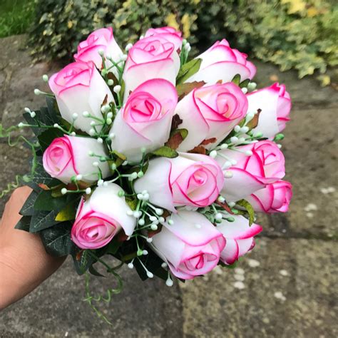 A Bridal Bouquet Of Artificial Pink Edged Roses Abigailrose