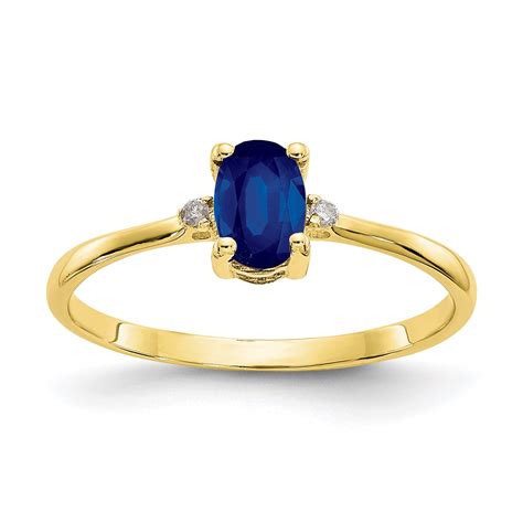 10k Polished Geniune Diamond And Sapphire Birthstone Ring