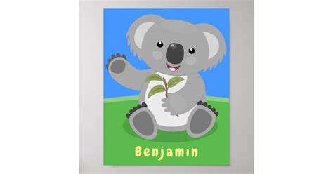 Cute Happy Koala Waving Cartoon Illustration Poster Zazzle