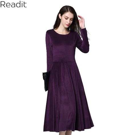 Buy Readit Women Autumn Winter Elegant Velvet Dress Long Sleeve Vintage Work