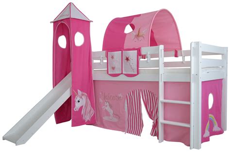 Hier können sie zusätzlich entscheiden, wie steil die rutsche sein soll. Halbhohes Kinder Hochbett Einhorn Massivholz mit Leiter ...